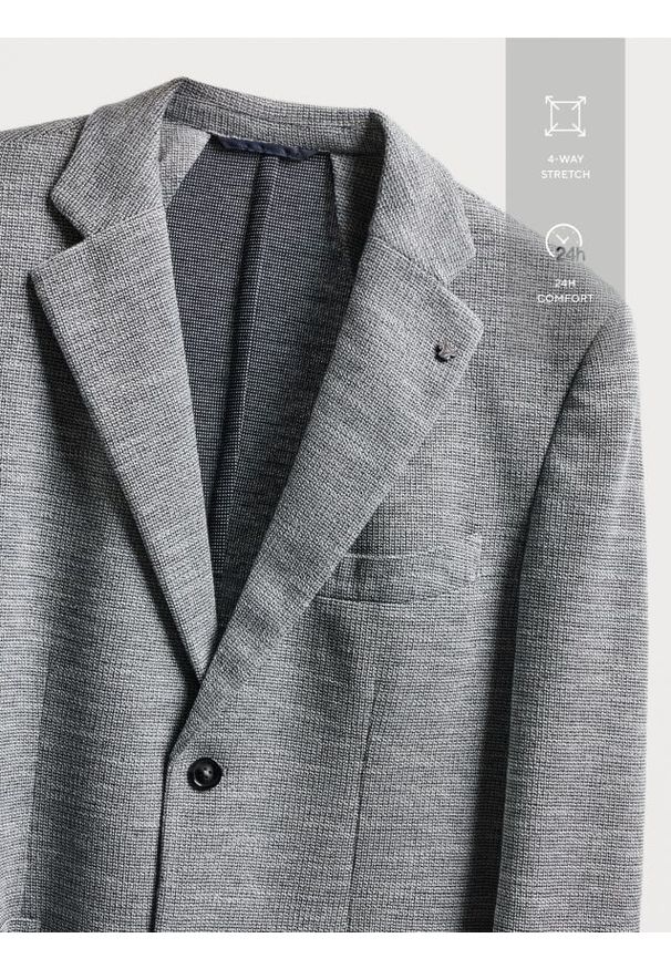 Reserved - Dzianinowa marynarka slim fit - szary. Kolor: szary. Materiał: dzianina