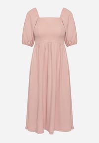 Born2be - Różowa Rozkloszowana Sukienka z Bufiastymi Rękawami Kolireva. Okazja: na co dzień. Typ kołnierza: dekolt kwadratowy. Kolor: różowy. Styl: elegancki, casual #5