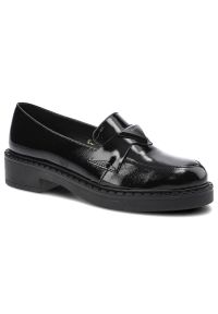 Czarne Mokasyny Lamanti Damskie Modne Buty. Okazja: na co dzień, na spotkanie biznesowe, na spacer. Kolor: czarny. Materiał: jeans, lakier, skóra. Wzór: aplikacja. Styl: casual, elegancki, biznesowy, klasyczny