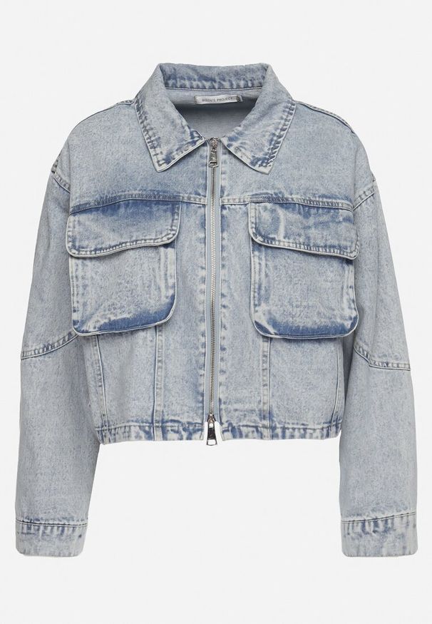 Born2be - Niebieska Kurtka Jeansowa o Skróconym Oversizowym Fasonie z Bawełny Elimess. Okazja: na co dzień. Kolor: niebieski. Materiał: bawełna, jeans. Styl: elegancki, casual