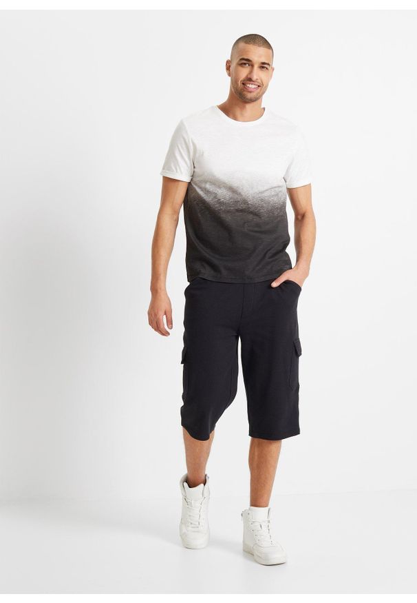 bonprix - Długie dresowe bermudy bojówki z czystej bawełny, regular fit. Kolor: czarny. Materiał: dresówka, bawełna. Długość: długie