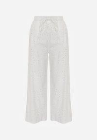 Renee - Białe Ażurowe Spodnie Wide Leg z Bawełny w Rustykalnym Stylu z Haftem Elladith. Okazja: na co dzień. Kolor: biały. Materiał: bawełna. Wzór: ażurowy, haft. Styl: casual, boho #5