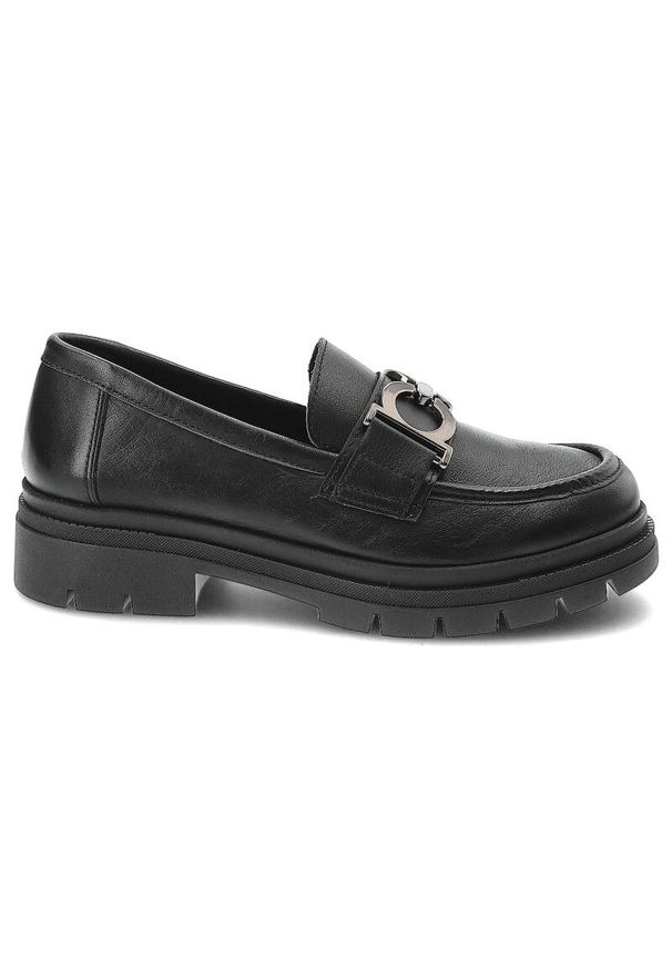 Czarne Mokasyny Nessi Skórzane Obuwie Damskie. Kolor: czarny. Materiał: skóra. Styl: klasyczny, elegancki