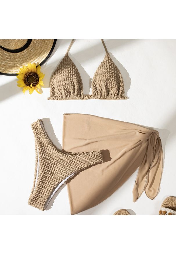 Intica - Strój kąpielowy z pareo z miękkiej tkaniny na lato Austina. Kolor: beżowy. Materiał: tkanina