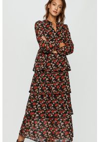 Jacqueline de Yong - Sukienka. Kolor: czarny. Materiał: tkanina. Długość rękawa: długi rękaw. Typ sukienki: rozkloszowane #1