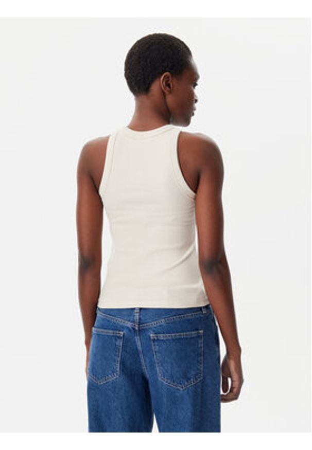 Calvin Klein Jeans Top Monologo J20J225301 Beżowy Slim Fit. Kolor: beżowy. Materiał: bawełna