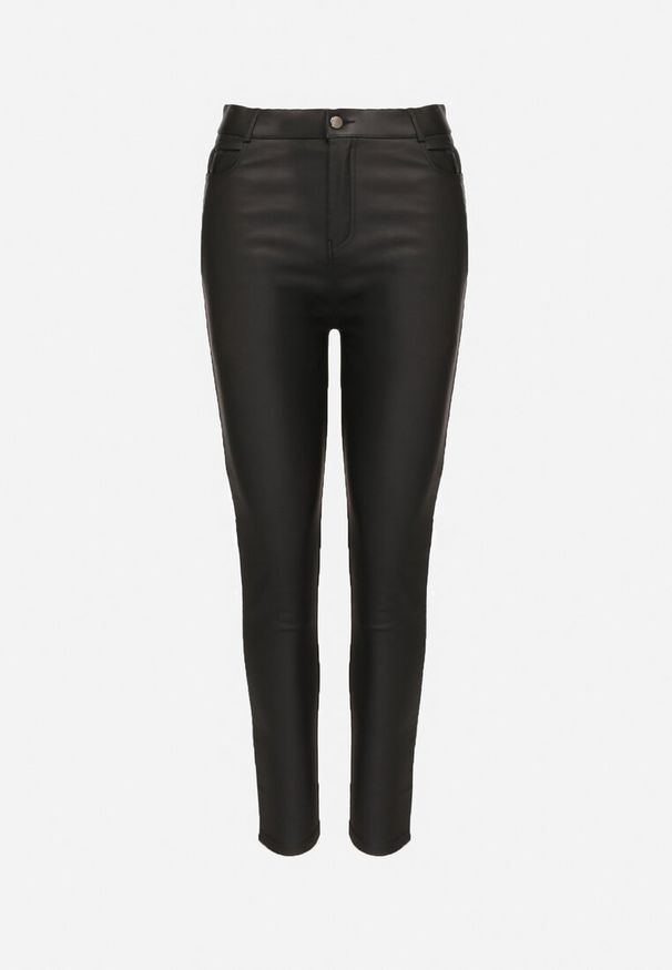 Born2be - Czarne Spodnie Slim z Ekoskóry Emiliara. Okazja: na co dzień. Kolor: czarny. Styl: wizytowy, casual, elegancki