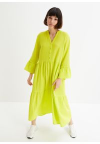 bonprix - Długa sukienka muślinowa. Kolor: zielony. Typ sukienki: oversize. Długość: maxi #1