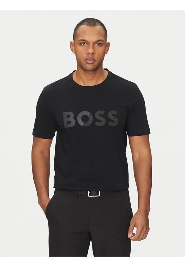 BOSS T-Shirt Tape Logo 50530990 Czarny Regular Fit. Kolor: czarny. Materiał: bawełna