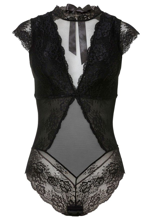 bonprix - Body z delikatnej koronki. Kolor: czarny. Materiał: koronka. Wzór: koronka