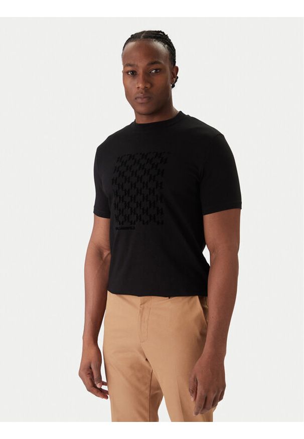 Karl Lagerfeld - KARL LAGERFELD T-Shirt 755040 561221 Czarny Regular Fit. Typ kołnierza: dekolt w karo. Kolor: czarny. Materiał: bawełna