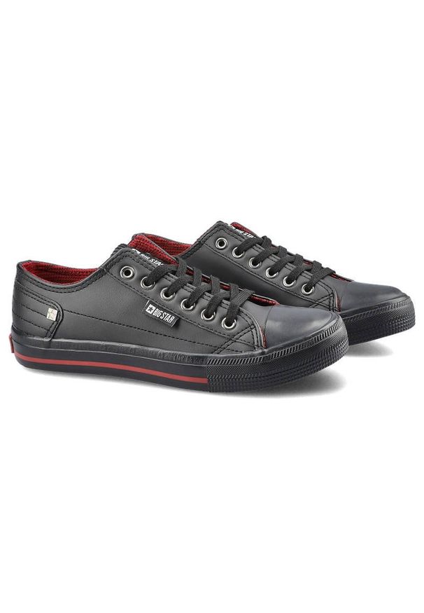 Big-Star - Czarne Trampki Big Star Damskie Modne Półbuty. Okazja: na co dzień. Kolor: czarny. Materiał: materiał, guma, jeans, skóra. Szerokość cholewki: normalna. Styl: casual, klasyczny, rockowy