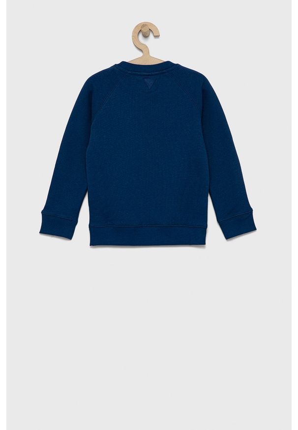 Guess Bluza dziecięca gładka. Okazja: na co dzień. Kolor: niebieski. Materiał: poliester, bawełna, dzianina. Długość rękawa: raglanowy rękaw. Wzór: gładki. Styl: casual