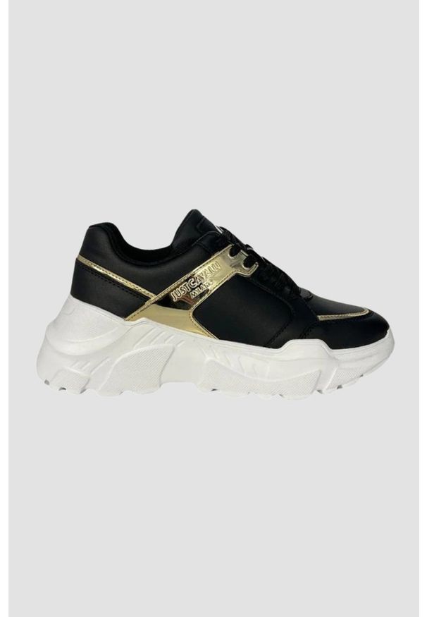 Just Cavalli - JUST CAVALLI Czarne sneakersy ze złotym logo Fondo Casper, Rozmiar 39. Kolor: czarny