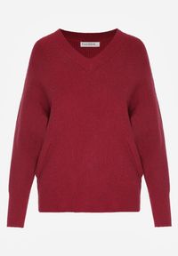 Born2be - Bordowy Sweter z Domieszką Kaszmiru z Dekoltem w Serek Feralaine. Okazja: na co dzień, na spotkanie biznesowe. Typ kołnierza: dekolt w serek. Kolor: czerwony. Materiał: kaszmir. Styl: biznesowy, klasyczny, casual, elegancki #3