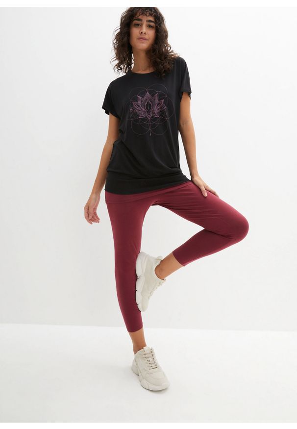 bonprix - Shirt sportowy, Loose Fit. Kolor: czarny. Wzór: kwiaty, nadruk. Styl: sportowy