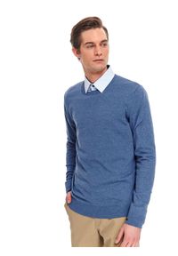 TOP SECRET - Sweter gładki. Kolor: niebieski. Materiał: materiał. Wzór: gładki. Sezon: wiosna. Styl: klasyczny, elegancki #1
