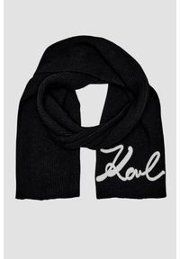 Karl Lagerfeld - KARL LAGERFELD Czarny szalik damski Logo Signature z domieszką wełny. Kolor: czarny. Materiał: wełna. Wzór: aplikacja. Sezon: zima. Styl: klasyczny #1