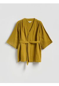 Reserved - Muślinowe kimono - oliwkowy. Kolor: oliwkowy. Materiał: tkanina, bawełna