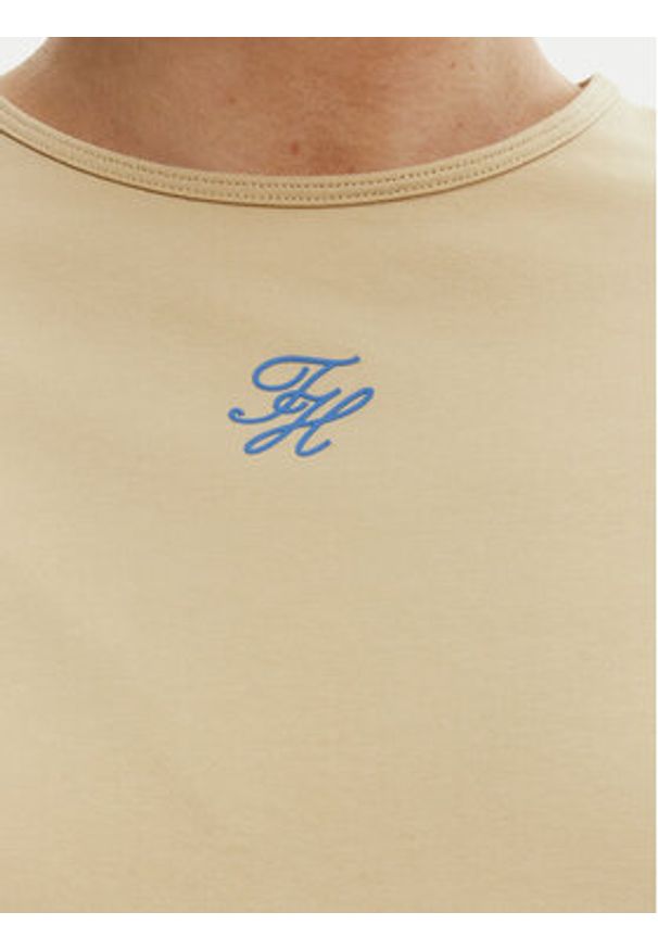 TOMMY HILFIGER - Tommy Hilfiger T-Shirt WW0WW48710 Beżowy Slim Fit. Kolor: beżowy. Materiał: bawełna