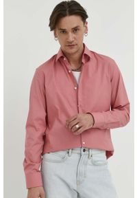 Hugo - HUGO koszula męska kolor różowy slim z kołnierzykiem klasycznym. Typ kołnierza: kołnierzyk klasyczny. Kolor: różowy. Materiał: tkanina. Styl: klasyczny #3