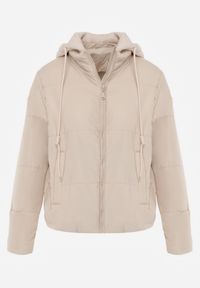 Renee - Ciemnobeżowa Pikowana Kurtka z Odpinanym Kapturem z Tkaniny Kaliran. Okazja: na spacer. Kolor: beżowy. Materiał: tkanina. Długość rękawa: długi rękaw. Długość: długie. Styl: sportowy, elegancki #3