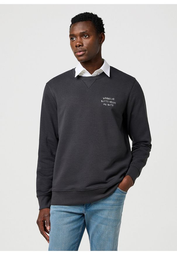 Wrangler - MESKA BLUZA WRANGLER EMBROIDERY CREW FADED BLACK 112371518