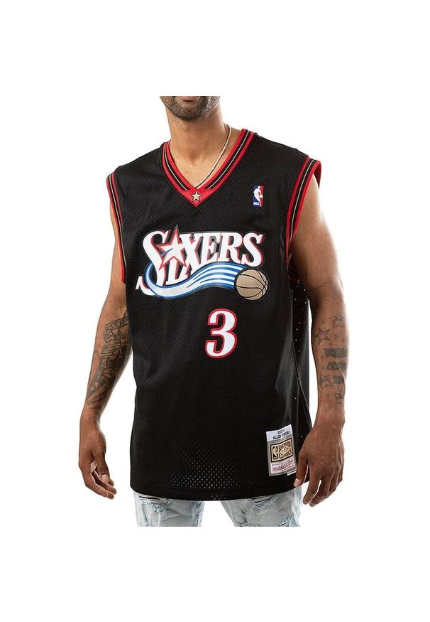 Koszulka do koszykówki męska, czarna Mitchell & Ness NBA Swingman Jersey. Kolor: czarny. Materiał: jersey. Sport: koszykówka