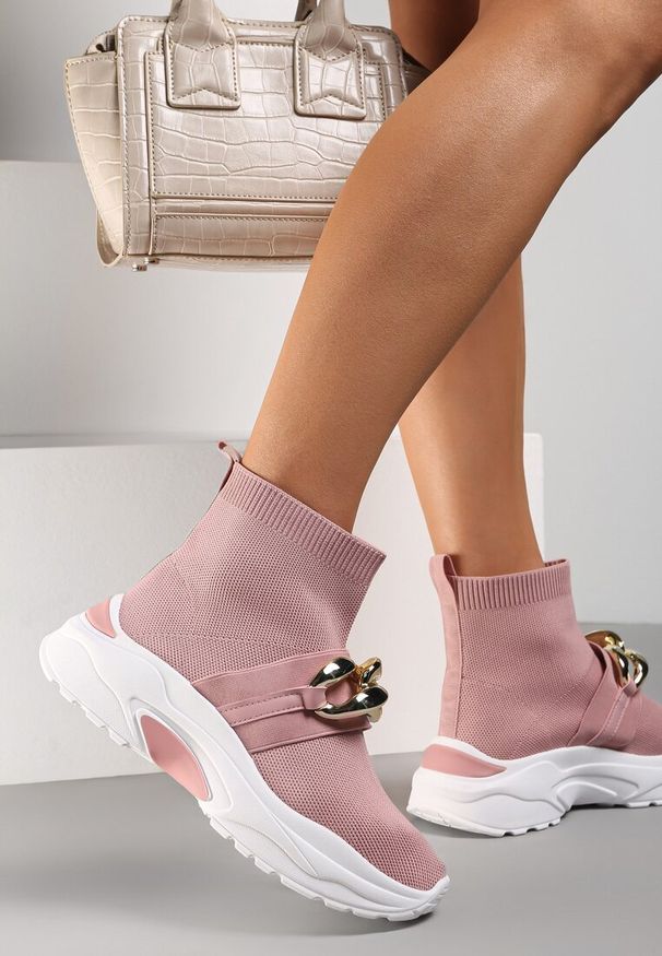 Renee - Różowe Sneakersy Calothe. Wysokość cholewki: za kostkę. Kolor: różowy. Materiał: materiał. Szerokość cholewki: normalna