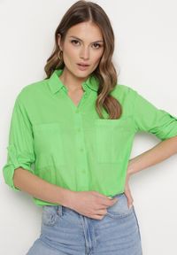 Born2be - Zielona Bawełniana Koszula Klasyczna z Kieszeniami Sasana. Okazja: na co dzień. Kolor: zielony. Materiał: bawełna. Styl: klasyczny #6