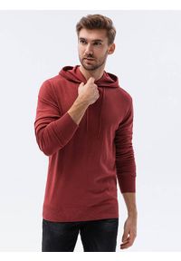 Ombre Clothing - Sweter męski z kapturem - ciemnoczerwony V6 E187 - XXL. Typ kołnierza: kaptur. Kolor: czerwony. Materiał: bawełna, nylon #5