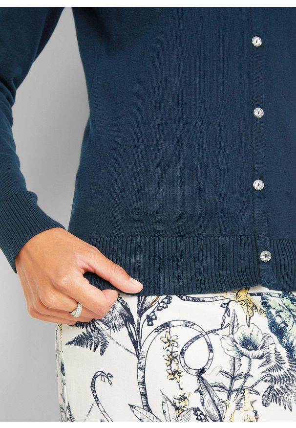 bonprix - Sweter rozpinany. Kolor: niebieski. Styl: elegancki