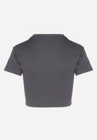 Born2be - Ciemnoszary T-shirt Crop Top Ozdobiony Literką Koliviela. Okazja: na co dzień. Kolor: szary. Materiał: jeans. Długość: krótkie. Wzór: aplikacja. Styl: casual, elegancki #6