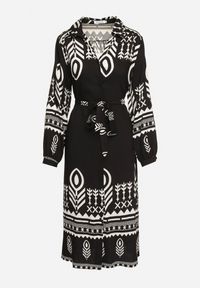 Born2be - Czarna Sukienka Koszulowa w Etno Wzór z Paskiem Avierira. Okazja: na co dzień. Kolor: czarny. Materiał: wiskoza, materiał. Typ sukienki: koszulowe. Styl: etno #3