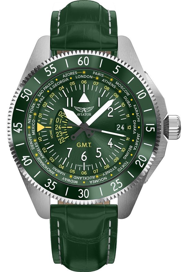 AVIATOR - Zegarek Aviator Zegarek męski V.1.37.0.309.4 zielony. Kolor: zielony