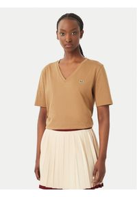 Lacoste T-Shirt TF7300 Brązowy Regular Fit. Kolor: brązowy. Materiał: bawełna #1