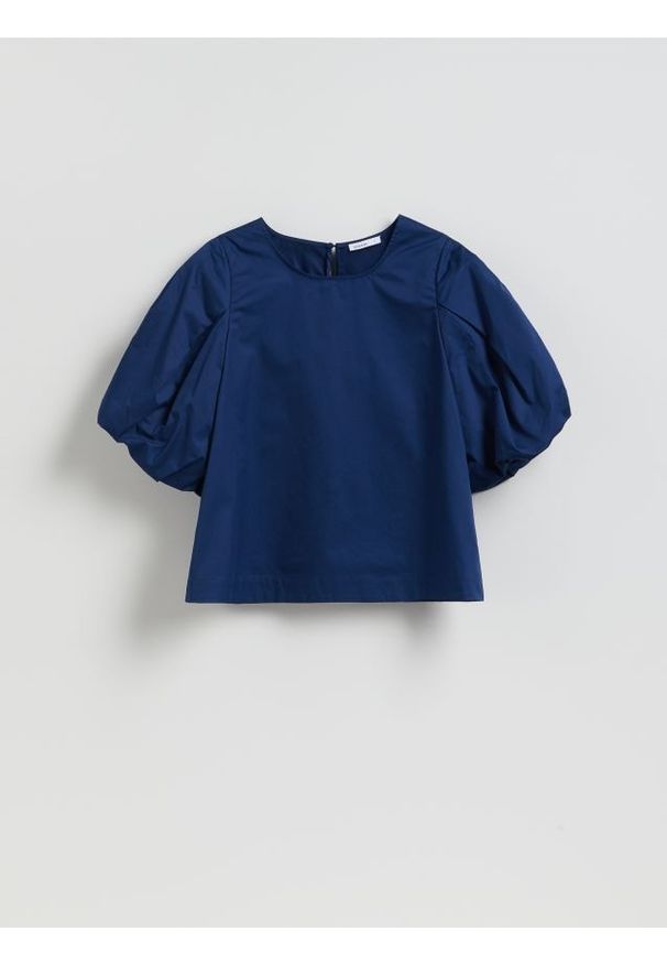 Reserved - Bawełniana bluzka - granatowy. Kolor: niebieski. Materiał: bawełna