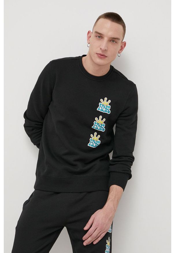 HUF Bluza męska kolor czarny z nadrukiem. Okazja: na co dzień. Kolor: czarny. Materiał: dzianina. Wzór: nadruk. Styl: casual