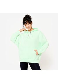DOMYOS - Bluza z kapturem damska Domyos Gym & Pilates 520 Oversize. Typ kołnierza: kaptur. Kolor: zielony. Materiał: polar, bawełna, materiał. Sport: joga i pilates