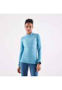 KIPRUN - Koszulka do biegania z długim rękawem damska Kiprun Skincare. Kolor: niebieski. Materiał: materiał, poliester, elastan, poliamid. Długość rękawa: długi rękaw. Długość: długie. Sezon: zima. Sport: fitness #1