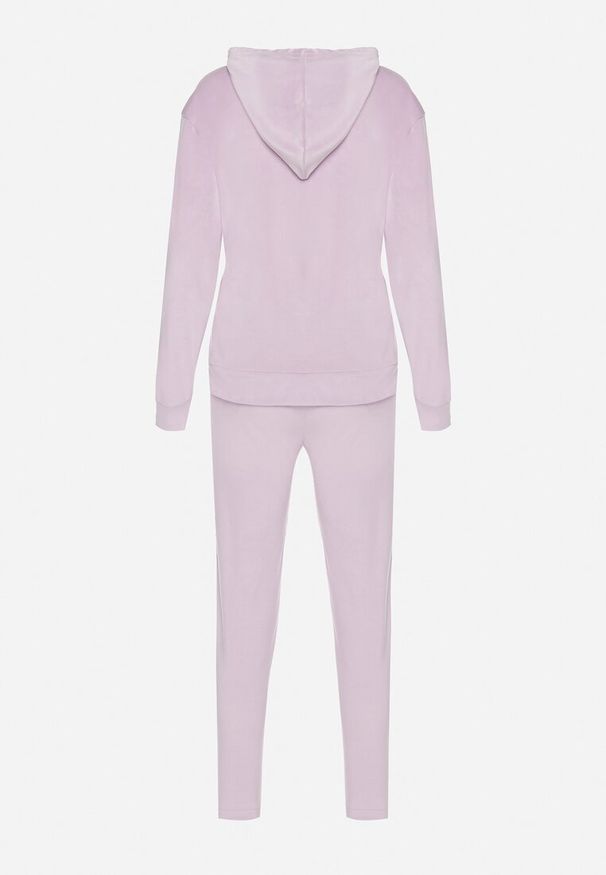 Born2be - Jasnofioletowy Komplet Dresowy z Weluru Bluza z Kapturem i Spodnie z Gumką w Pasie Avinlia. Kolor: fioletowy. Materiał: welur, dresówka