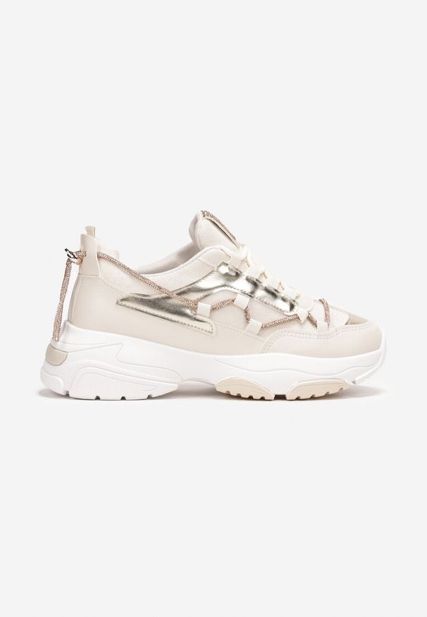 Born2be - Beżowe Sneakersy z Dekoracyjnym Sznurkiem z Cyrkoniami Katalynne. Okazja: na co dzień. Nosek buta: okrągły. Zapięcie: sznurówki. Kolor: beżowy. Materiał: materiał, jeans. Wzór: aplikacja. Obcas: na obcasie. Wysokość obcasa: niski