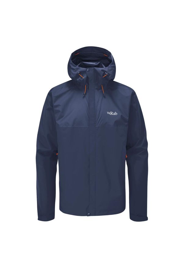 Kurtka przeciwdeszczowa męska Rab Downpour Eco Jacket z kapturem. Typ kołnierza: kaptur. Kolor: niebieski