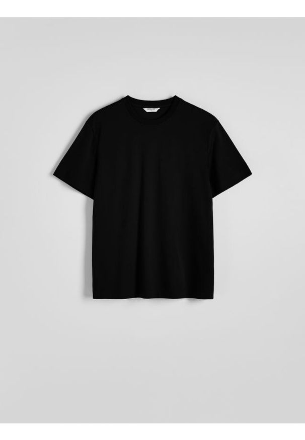 Reserved - T-shirt regular z merceryzowanej bawełny - czarny. Kolor: czarny. Materiał: bawełna