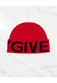 Givenchy - GIVENCHY - Czerwona czapka beanie z logo. Kolor: czerwony. Materiał: wełna. Wzór: haft