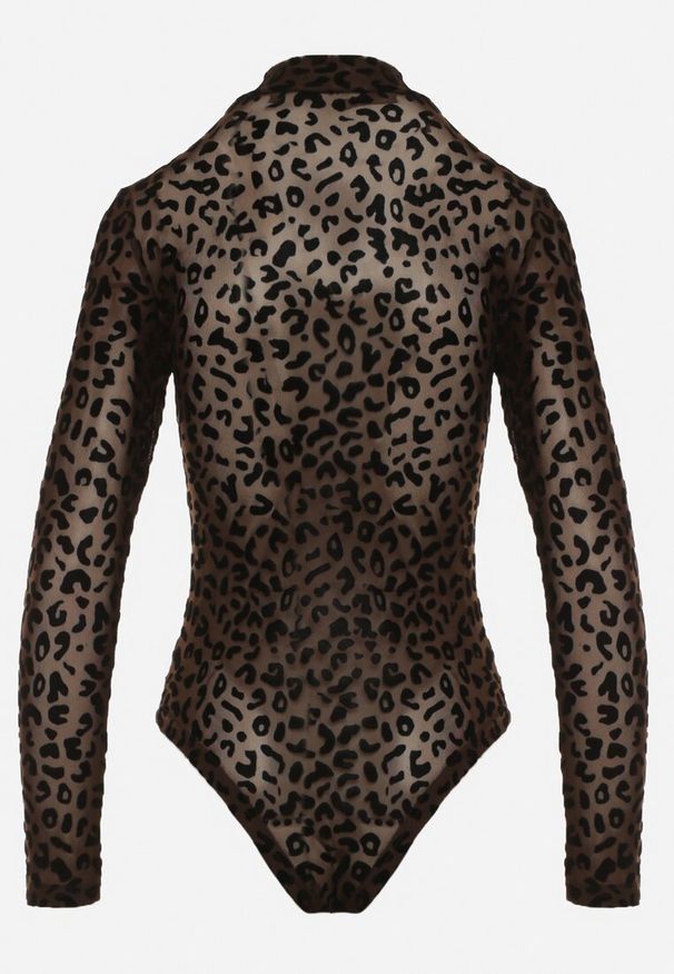 Born2be - Brązowe Body w Panterkę z Domieszką Wiskozy z Długim Rękawem i Stójką Eclana. Typ kołnierza: kołnierzyk stójkowy. Kolor: brązowy. Materiał: wiskoza. Długość rękawa: długi rękaw. Długość: długie. Wzór: motyw zwierzęcy. Styl: elegancki