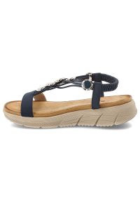 Sandały damskie Artiker, cholewka ze skóry ekologicznej cienkie paski z przodu elastyczny pasek na pięcie ozdobne metalowe detale, granatowe, 58C0005. Zapięcie: pasek. Kolor: niebieski. Materiał: skóra ekologiczna. Wzór: paski #4