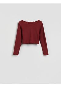 Reserved - Krótki longsleeve - burgundowy. Kolor: czerwony. Materiał: dzianina. Długość rękawa: długi rękaw. Długość: krótkie