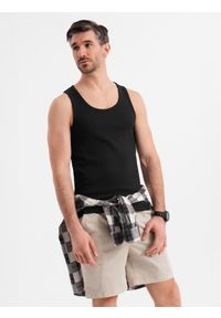 Ombre Clothing - Bawełniana męska koszulka basic na ramiączkach – czarna V3 - Rozmiar: M. Kolor: czarny. Materiał: bawełna. Długość rękawa: na ramiączkach. Sezon: lato