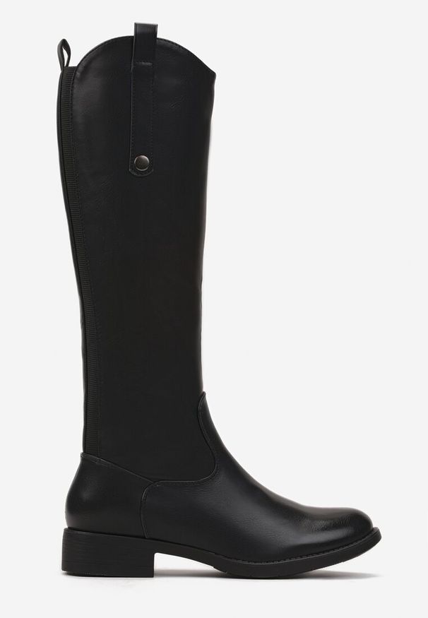 Renee - Czarne Kozaki Muszkieterki przed Kolano Budrey. Okazja: na co dzień. Wysokość cholewki: przed kolano. Kolor: czarny. Materiał: jeans. Styl: elegancki, casual